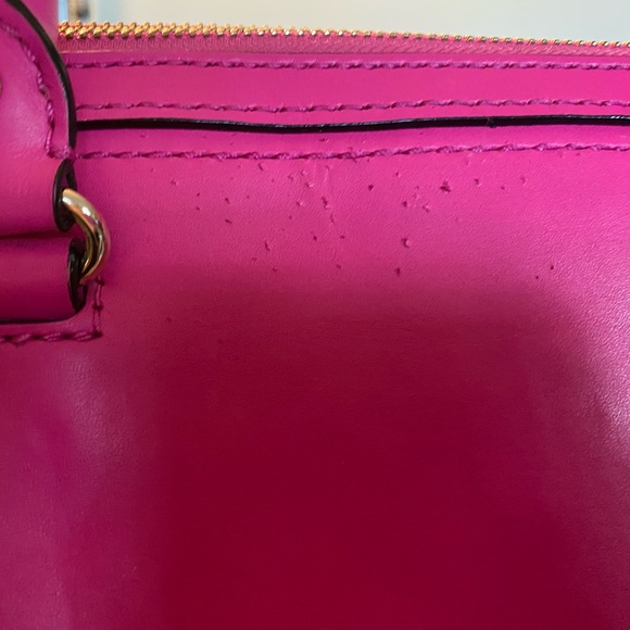 Gorgeous fuchsia hot Barbie pink leather Kate Spade satchel. Gold lurex dot int - Picture 7 of 13
